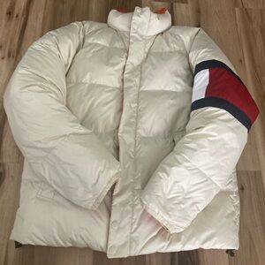 Tommy Hilfiger reversible crème orange puffer coat large